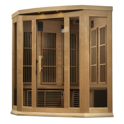 Image of Maxxus 3 Person Corner Near Zero EMF FAR Infrared Sauna - Canadian Hemlock