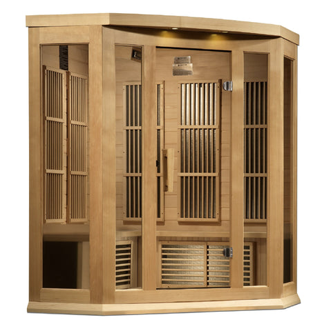 Image of Maxxus 3 Person Corner Near Zero EMF FAR Infrared Sauna - Canadian Hemlock