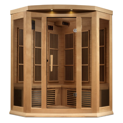 Image of Maxxus 3 Person Corner Near Zero EMF FAR Infrared Sauna - Canadian Hemlock