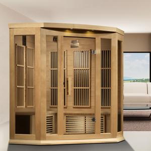 Image of Maxxus 3 Person Corner Near Zero EMF FAR Infrared Sauna - Canadian Hemlock